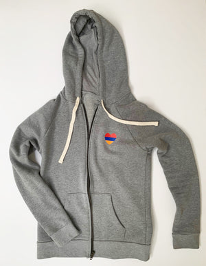 Grey soft fleece hoodie with Armenian theme 